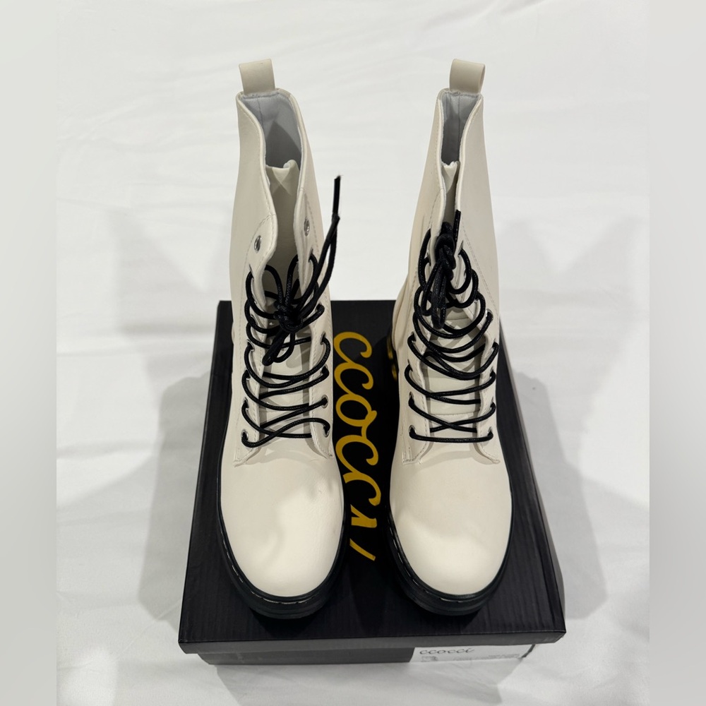 Women's White Lace-Up Boots